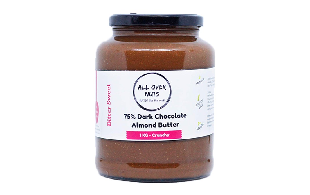 All Over Nuts 75% Dark Chocolate Almond Butter Crunchy   Glass Jar  1 kilogram